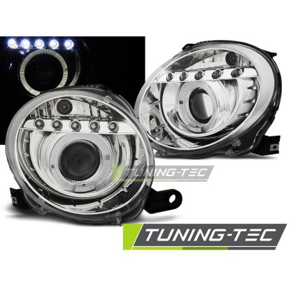 Přední světla angel eyes s LED Fiat 500 07- chrom