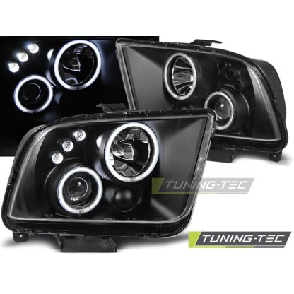 Přední světla Angel Eyes s LED Ford Mustang 04-09 černá