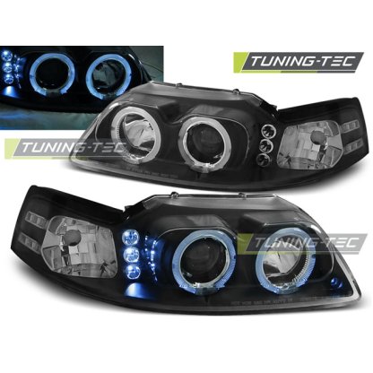 Přední světla Angel Eyes s LED Ford Mustang 98-04 černá