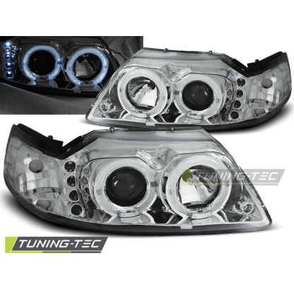 Přední světla Angel Eyes s LED Ford Mustang 98-04 chrom