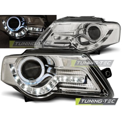 Přední světla angel eyes s LED VW Passat 3C 05-10 chromová