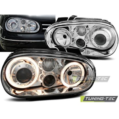 Přední světla angel eyes VW Golf 4 chromové