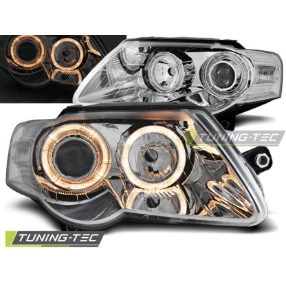 Přední světla Angel Eyes VW Passat 3C 05+ motor chrom