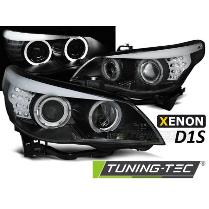 Přední světla, LED angel eyes, LED blinkr BMW E60 / E61 D1S xenon, 05-07 černá