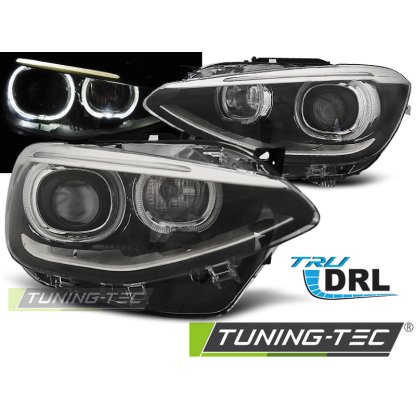 Přední světla LED angel eyes s denními světly BMW F20/F21 11-14 černá