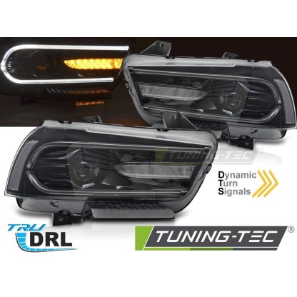 Přední světla, LED dynamický blinkr, LED denní světla pro DODGE CHARGER LX II 2011-2015 černá