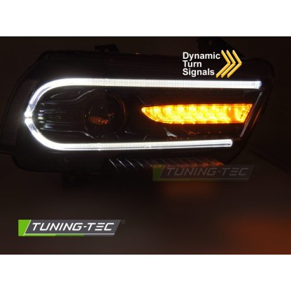 Přední světla, LED dynamický blinkr, LED denní světla pro DODGE CHARGER LX II 2011-2015 černá