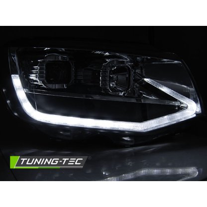 Přední světla LED s denními světly, LED dynamickým blinkrem pro VW T6 09-15 chromová