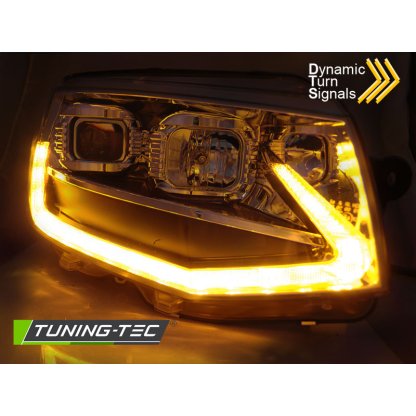 Přední světla LED s denními světly, LED dynamickým blinkrem pro VW T6 09-15 chromová
