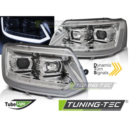 Přední světla LED s denními světly VW T5 09-14 s dynamickým LED blinkrem chromová