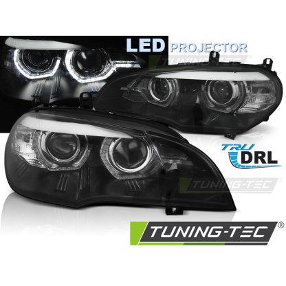 Přední světla s dual LED projektorem, 3D LED Angel Eyes DRL BMW X5 E70 xenon 03-13 černá