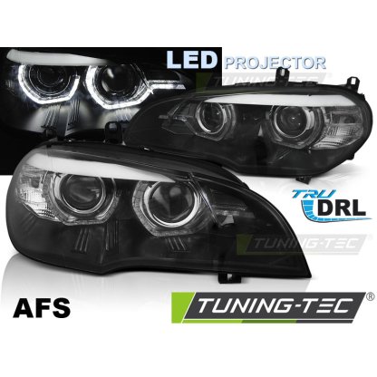 Přední světla s dual LED projektorem, 3D LED Angel Eyes DRL BMW X5 E70 xenon AFS 07-13 černá