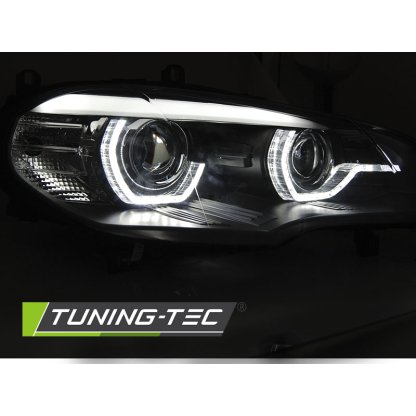 Přední světla s dual LED projektorem, 3D LED Angel Eyes DRL BMW X5 E70 xenon AFS 07-13 černá