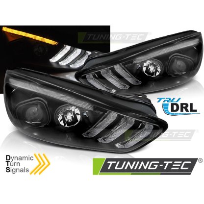 Přední světla s LED denním světlem, SEQ blinkrem, Ford Focus MK3 15-18 černá
