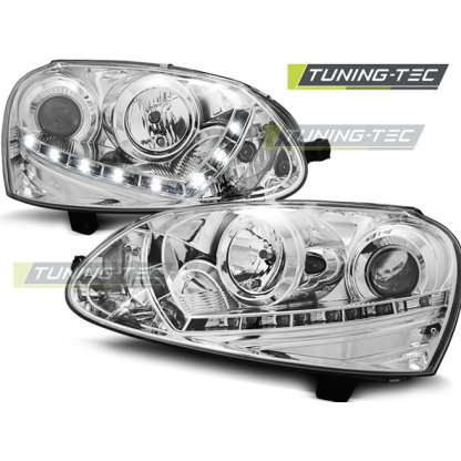 Přední světla s LED denními světly VW Golf V 03-09 chrom