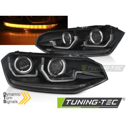 Přední světla s LED dynamickým blinkrem, LED Angel Eyes VW Polo VI 2G 17- černá