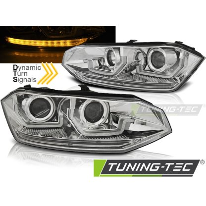 Přední světla s LED dynamickým blinkrem, LED Angel Eyes VW Polo VI 2G 17- chromová