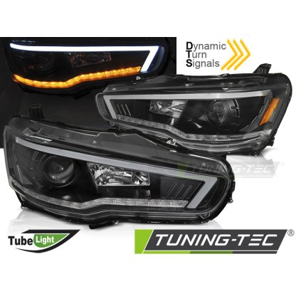 Přední světla s LED dynamickým blinkrem, pro Mitsubishi Lancer 8 (08-16) černá