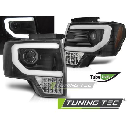 Přední světla s LED TUBE a LED blinkrem, FORD F150 MK12 08-14 černá