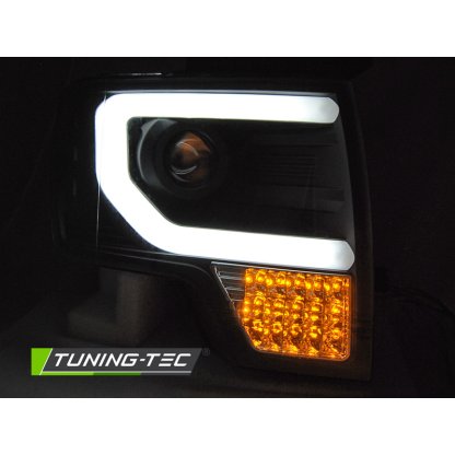 Přední světla s LED TUBE a LED blinkrem, FORD F150 MK12 08-14 černá