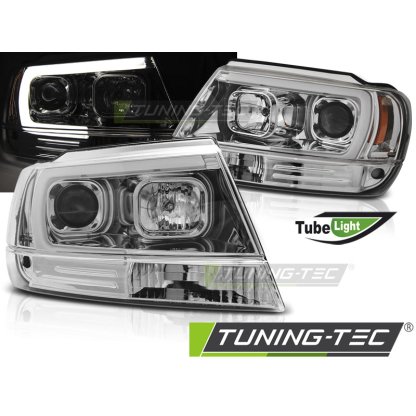 Přední světla s LED tube Jeep Grand Cherokee 99-05 chrom