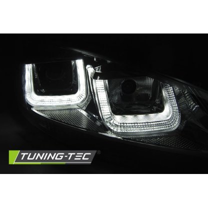 Přední světla U-LED denními světly BAR VW Golf 6 08-12 černé - chrom line