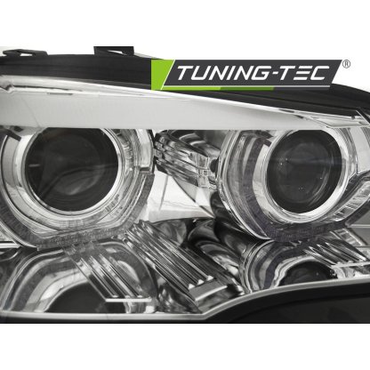 Přední světla xenon D1S 3D LED DRL angel eyes, AFS BMW X5 E70 07-10 chromová