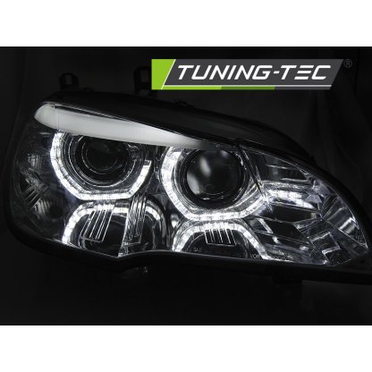 Přední světla xenon D1S 3D LED DRL angel eyes, AFS BMW X5 E70 07-10 chromová
