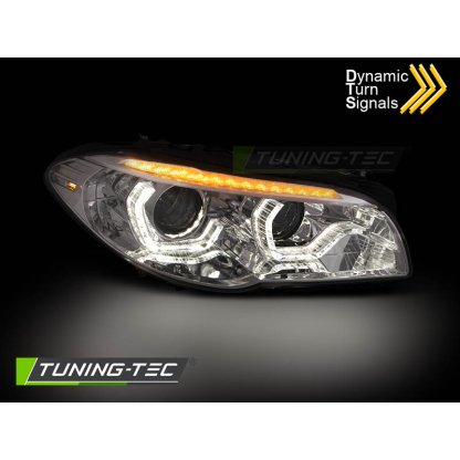 Přední světla xenon D1S AFS 3D LED angel eyes BMW F10 / F11 LCI 2013 - 2016 chromová