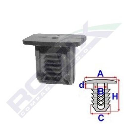 Příchytka kufru A-16,5x10,7; B-10,2x4,6; C-10,2x7,8; H-13,5mm (balení 25ks)
