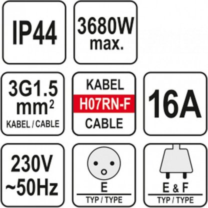 Prodlužovací kabel s gumovou izolací 20m, 3 zásuvky - YT-81162