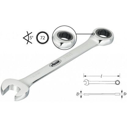 Ráčnový očkoplochý klíč, SW 13 mm, dlouhé provedení VIGOR V1023