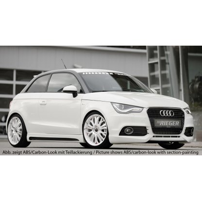 Rieger boční práh mont. strana levá pro Audi A1 8X 3-dvéř., 5-dvéř. (sportback) vč. faceliftu, r.v. 02/15-, 08/10-12/14, plast ABS bez povrchové úpravy, s prolisem a výřezem