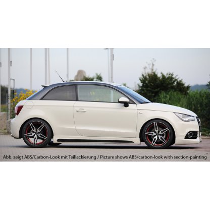 Rieger boční práh mont. strana levá pro Audi A1 8X 3-dvéř., 5-dvéř. (sportback) vč. faceliftu, r.v. 02/15-, 08/10-12/14, plast ABS bez povrchové úpravy, s prolisem a výřezem