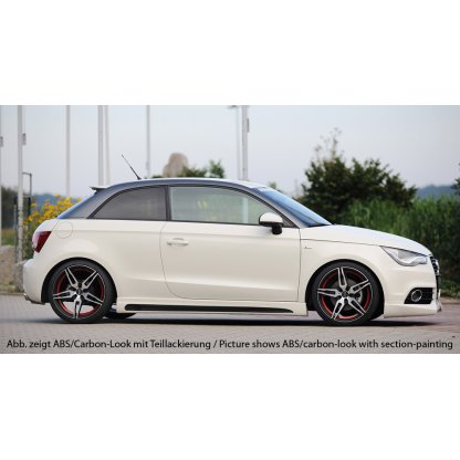 Rieger boční práh mont. strana levá pro Audi A1 8X 3-dvéř., 5-dvéř. (sportback) vč. faceliftu, r.v. 02/15-, 08/10-12/14, plast ABS s povrchovou úpravou Carbon-Look, s prolisem a výřezem