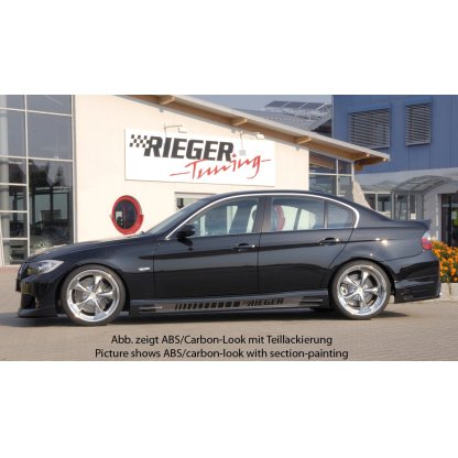 Rieger boční práh mont. strana levá pro BMW řada 3 E90, E91 sedan, touring vč. faceliftu, r.v. 03/05-08/08, 08/05-08/08, 09/08-, plast ABS s povrchovou úpravou Carbon-Look, s prolisem, s prolisem a dvěma výřezy