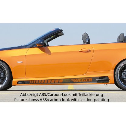 Rieger boční práh mont. strana levá pro BMW řada 3 E92, E93 kabriolet, kupé vč. faceliftu, r.v. 03/07-02/10, 03/10-, 09/06-02/10, plast ABS s povrchovou úpravou Carbon-Look, s prolisem, s prolisem a dvěma výřezy