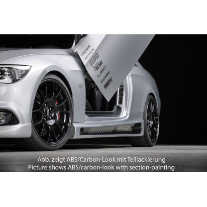 Rieger boční práh mont. strana levá pro BMW řada 3 E92, E93 kabriolet, kupé vč. faceliftu, r.v. 03/07-02/10, 03/10-, 09/06-02/10, plast ABS s povrchovou úpravou Carbon-Look, s prolisem, s prolisem a dvěma výřezy