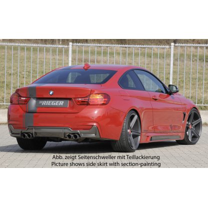 Rieger boční práh mont. strana levá pro BMW řada 4 F32, F33 coupe (3-dvéř.), kabriolet vč. faceliftu, r.v. 03/13-06/15, 07/15-, 11/12-06/15, plast ABS bez povrchové úpravy, s prolisem a výřezem