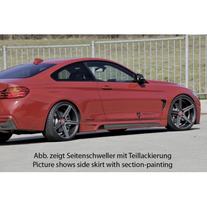 Rieger boční práh mont. strana levá pro BMW řada 4 F32, F33 coupe (3-dvéř.), kabriolet vč. faceliftu, r.v. 03/13-06/15, 07/15-, 11/12-06/15, plast ABS bez povrchové úpravy, s prolisem a výřezem