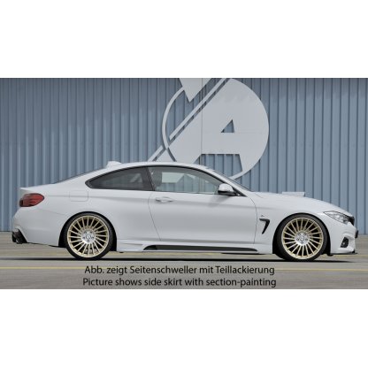 Rieger boční práh mont. strana levá pro BMW řada 4 F32, F33 coupe (3-dvéř.), kabriolet vč. faceliftu, r.v. 03/13-06/15, 07/15-, 11/12-06/15, plast ABS bez povrchové úpravy, s prolisem a výřezem