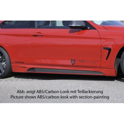Rieger boční práh mont. strana levá pro BMW řada 4 F32, F33 coupe (3-dvéř.), kabriolet vč. faceliftu, r.v. 03/13-06/15, 07/15-, 11/12-06/15, plast ABS s povrchovou úpravou Carbon-Look, s prolisem a výřezem