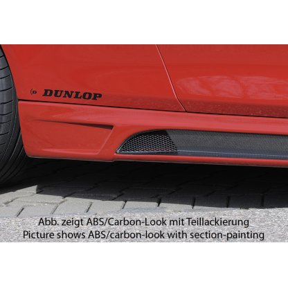 Rieger boční práh mont. strana levá pro BMW řada 4 F32, F33 coupe (3-dvéř.), kabriolet vč. faceliftu, r.v. 03/13-06/15, 07/15-, 11/12-06/15, plast ABS s povrchovou úpravou Carbon-Look, s prolisem a výřezem