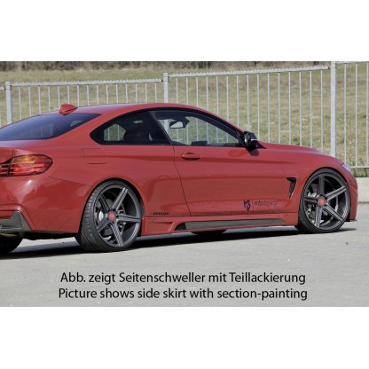 Rieger boční práh mont. strana levá pro BMW řada 4 F32, F33 coupe (3-dvéř.), kabriolet vč. faceliftu, r.v. 03/13-06/15, 07/15-, 11/12-06/15, plast ABS s povrchovou úpravou Carbon-Look, s prolisem a výřezem