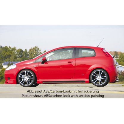 Rieger boční práh mont. strana levá pro Fiat Grande Punto 199 3-dvéř., 5-dvéř., r.v. 10/05-, plast ABS s povrchovou úpravou Carbon-Look, s prolisem a výřezem