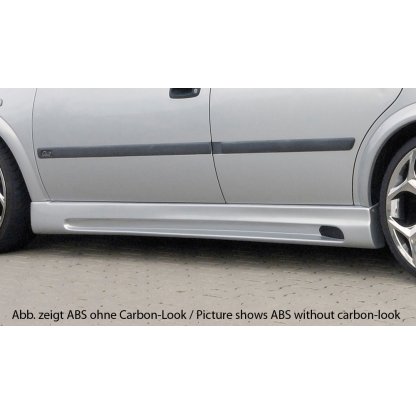 Rieger boční práh mont. strana levá pro Opel Astra G 5-dvéř., caravan, fastback, hatchback, notchback, plast ABS s povrchovou úpravou Carbon-Look, s prolisem a výřezem