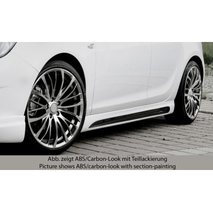 Rieger boční práh mont. strana levá pro Opel Astra J 5-dvéř., hatchback, sedan/notchback, sports tourer vč. faceliftu, r.v. 10/12-, 11/08-09/12, plast ABS s povrchovou úpravou Carbon-Look, s prolisem a výřezem
