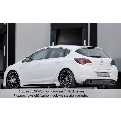 Rieger boční práh mont. strana levá pro Opel Astra J 5-dvéř., hatchback, sedan/notchback, sports tourer vč. faceliftu, r.v. 10/12-, 11/08-09/12, plast ABS s povrchovou úpravou Carbon-Look, s prolisem a výřezem