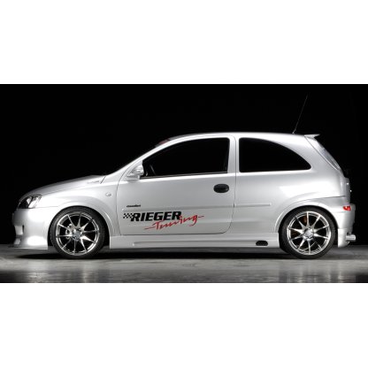Rieger boční práh mont. strana levá pro Opel Corsa C 3-dvéř. vč. faceliftu, r.v. 06/03-, 09/00-05/03, plast ABS bez povrchové úpravy, s prolisem a výřezem
