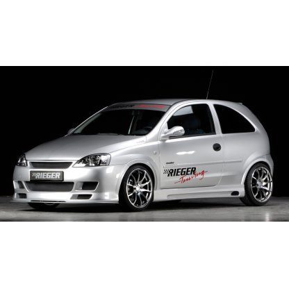 Rieger boční práh mont. strana levá pro Opel Corsa C 3-dvéř. vč. faceliftu, r.v. 06/03-, 09/00-05/03, plast ABS bez povrchové úpravy, s prolisem a výřezem